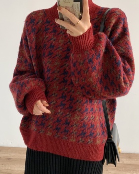 Retro loose winter coat half high collar cozy sweater