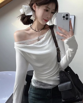 Sexy enticement lace autumn splice T-shirt for women