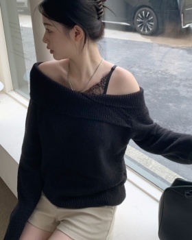 Pseudo-two autumn and winter tops strapless sweater for women