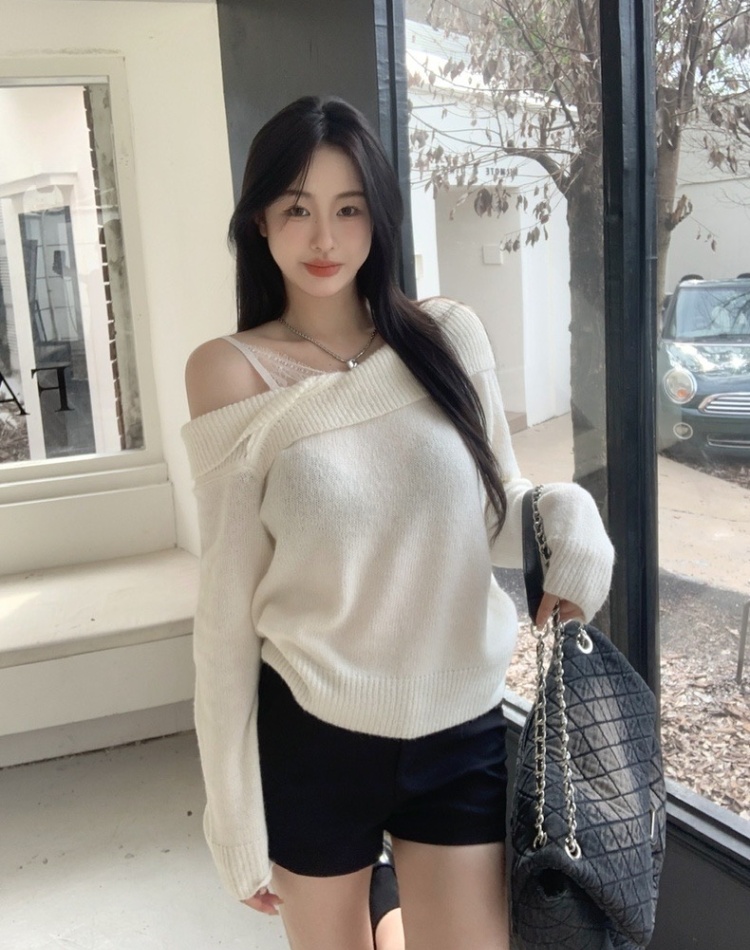 Pseudo-two autumn and winter tops strapless sweater for women