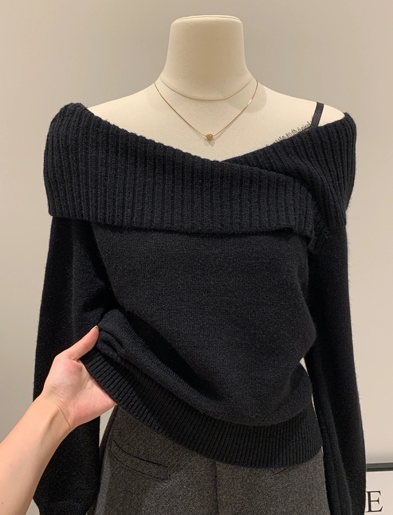 Pseudo-two autumn and winter tops strapless sweater for women