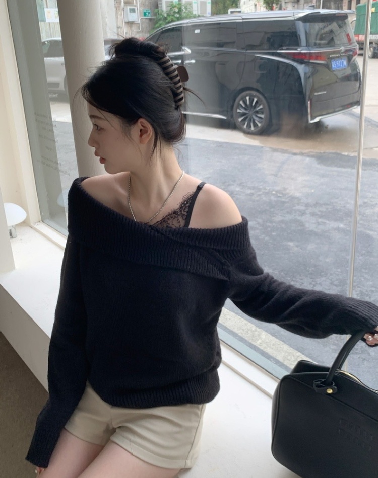 Pseudo-two autumn and winter tops strapless sweater for women