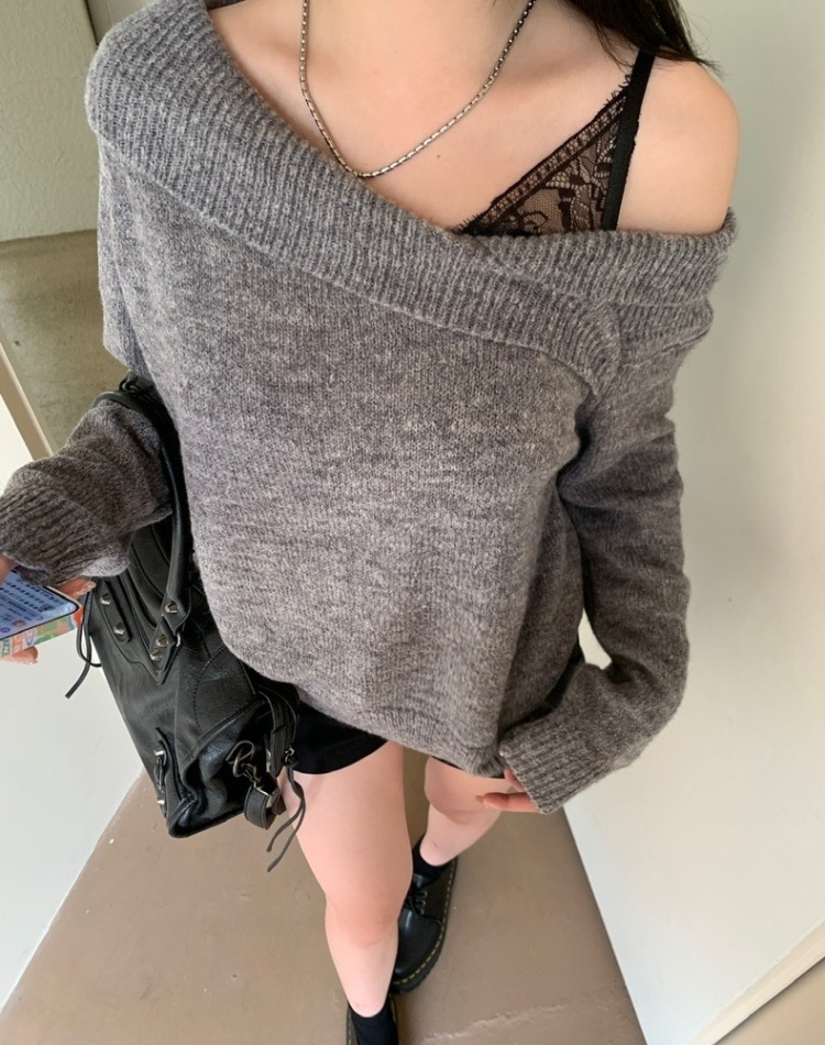 Pseudo-two autumn and winter tops strapless sweater for women