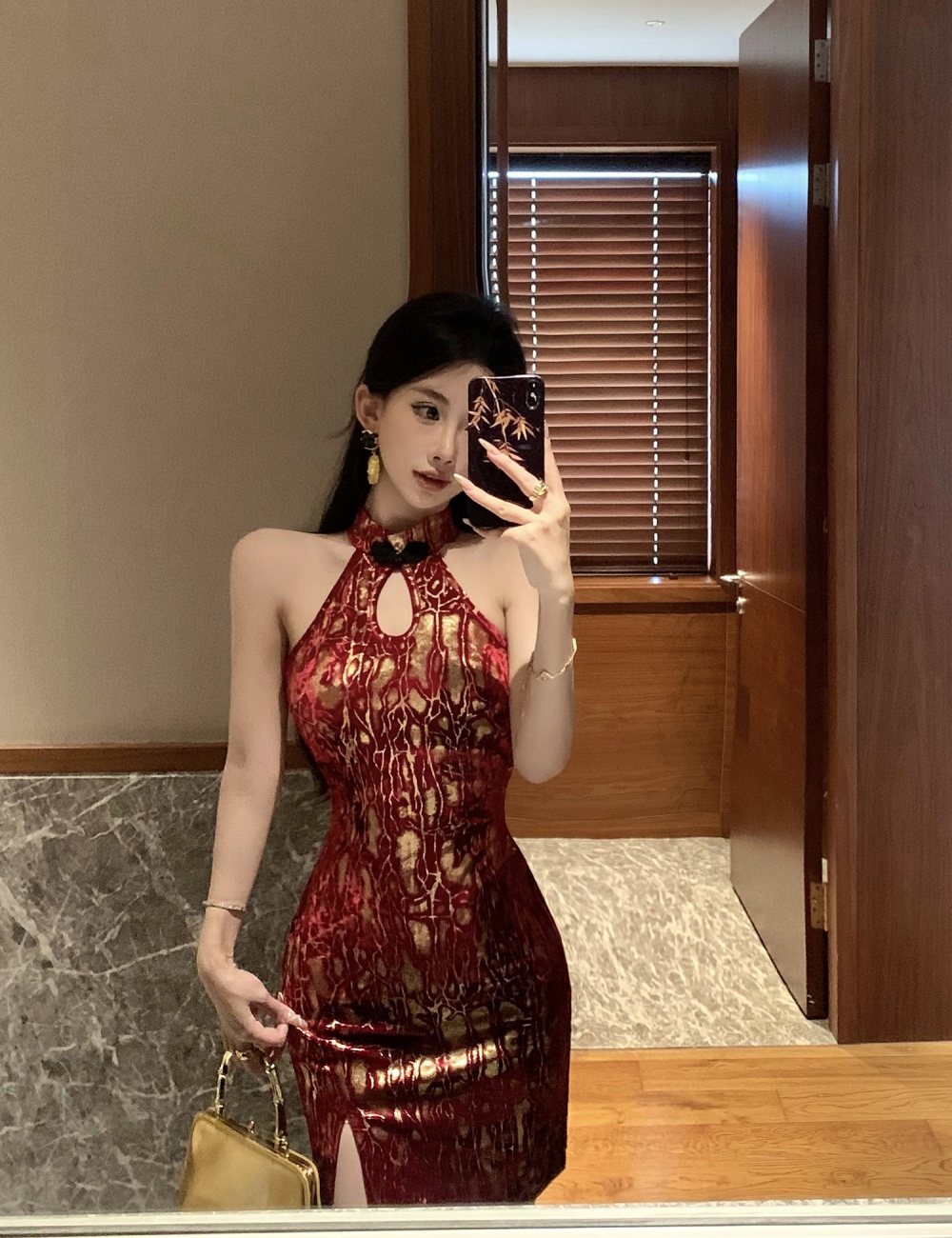 Sexy short retro cheongsam velvet autumn and winter dress