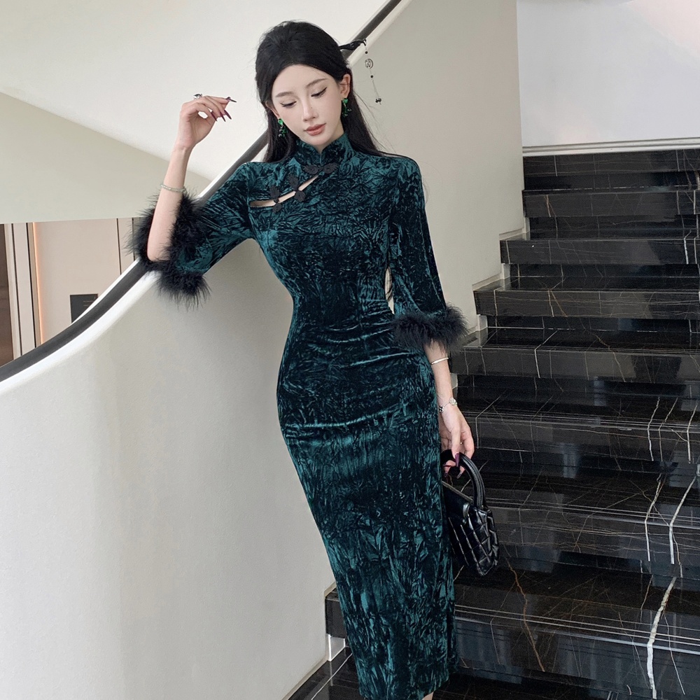 Package hip cheongsam autumn and winter dress