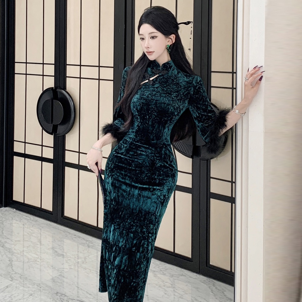 Package hip cheongsam autumn and winter dress