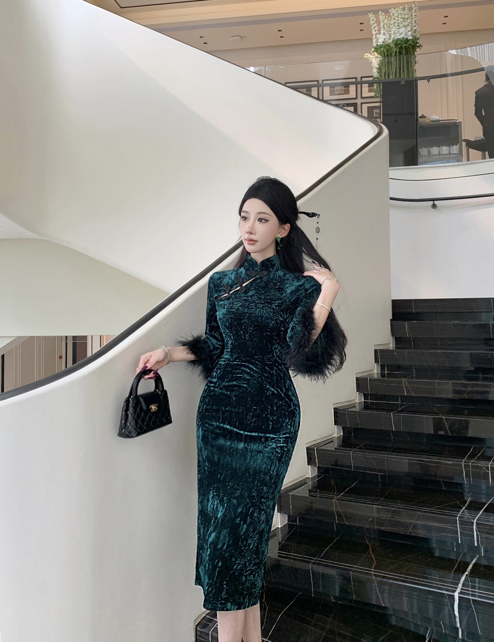 Package hip cheongsam autumn and winter dress