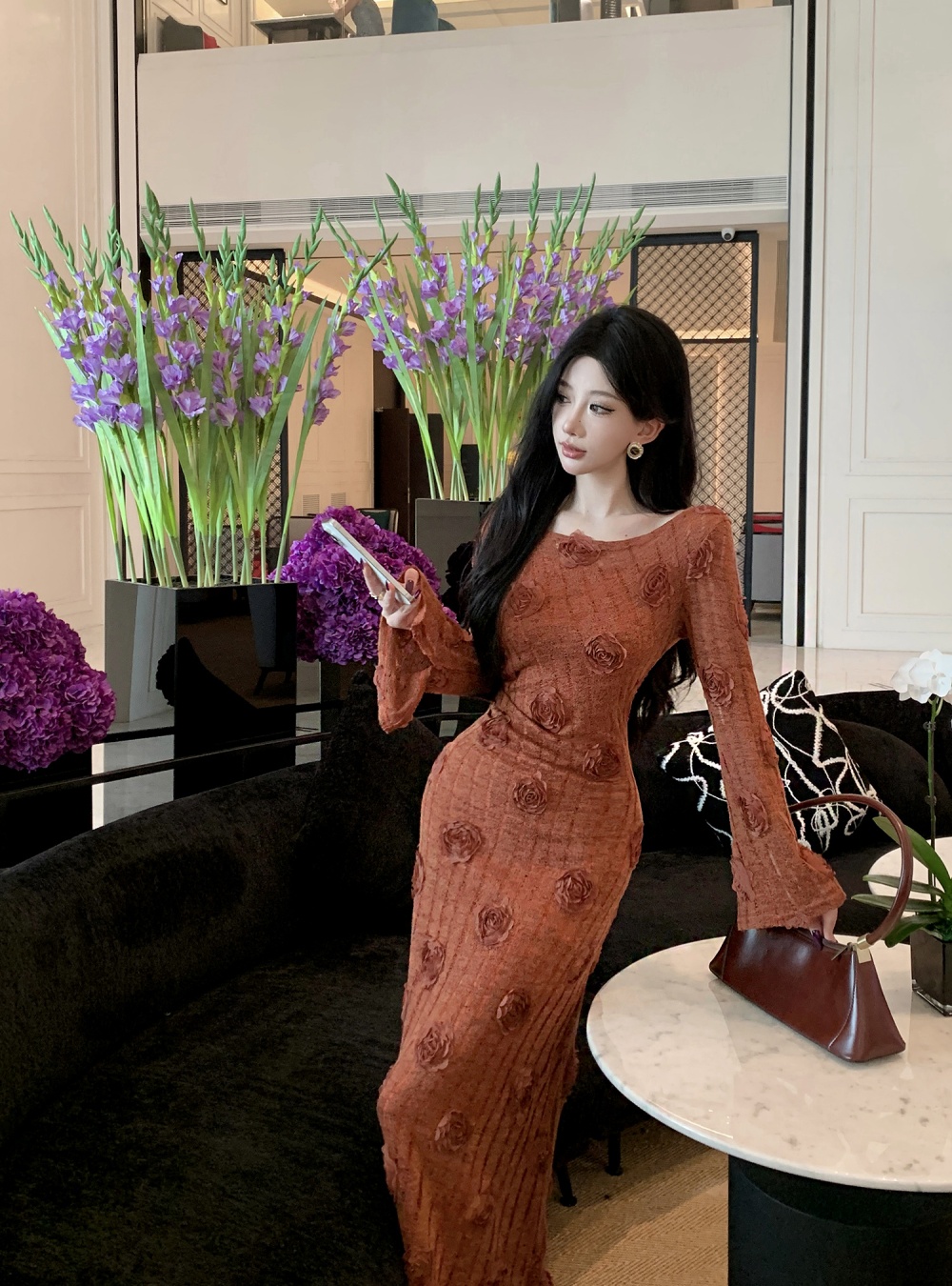 France style dress flowers long dress 2pcs set