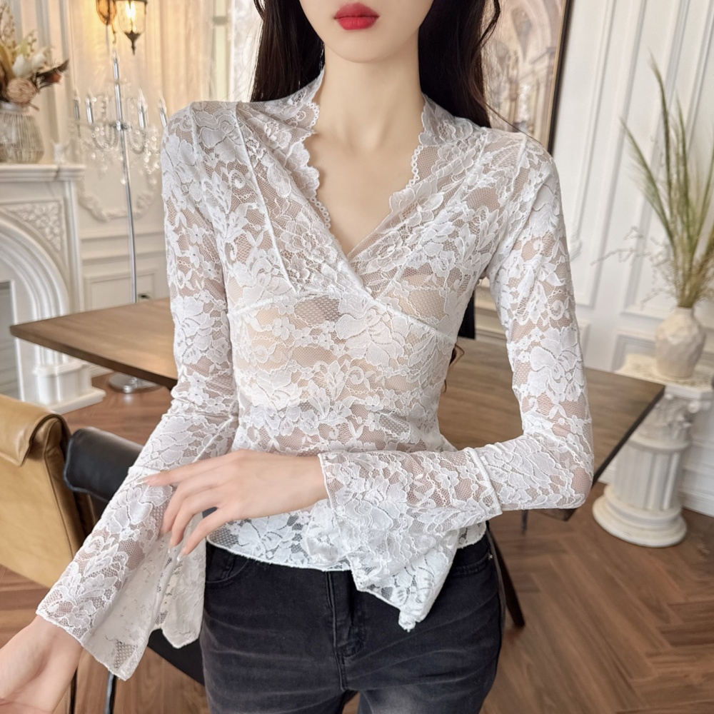 Short bottoming shirt trumpet sleeves tops for women