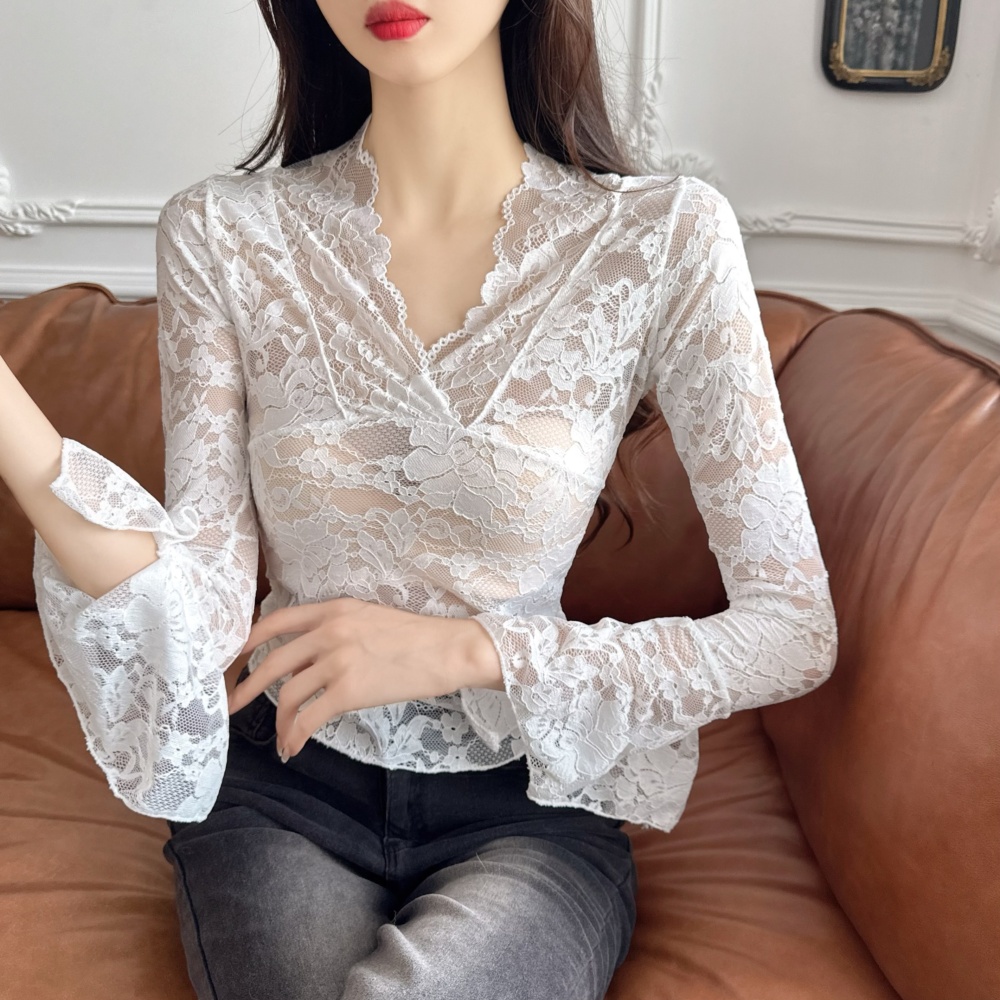 Short bottoming shirt trumpet sleeves tops for women