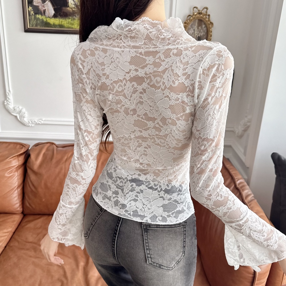 Short bottoming shirt trumpet sleeves tops for women