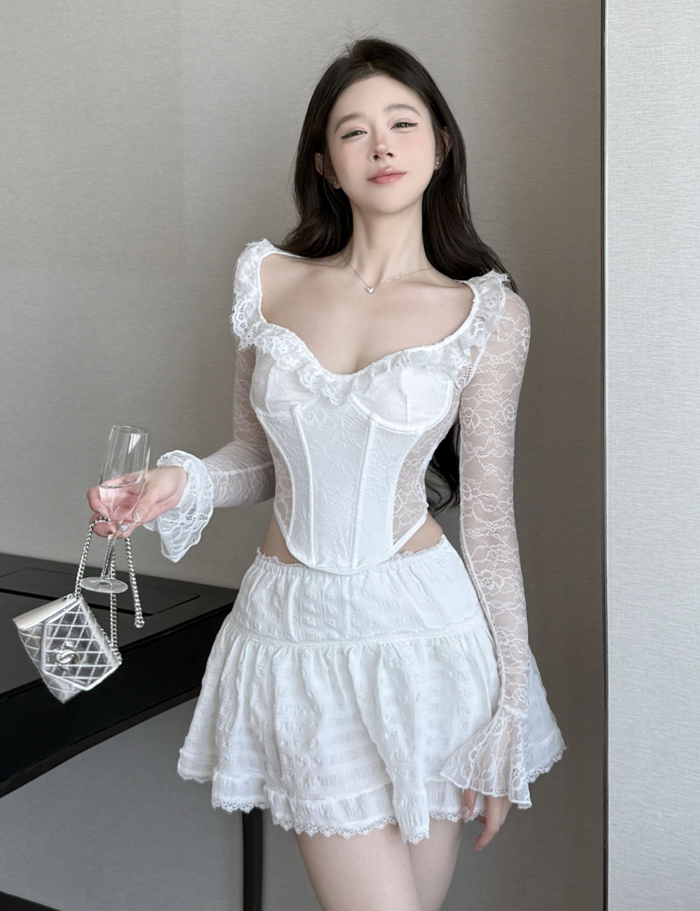 Lace spicegirl tops hollow bottoming shirt