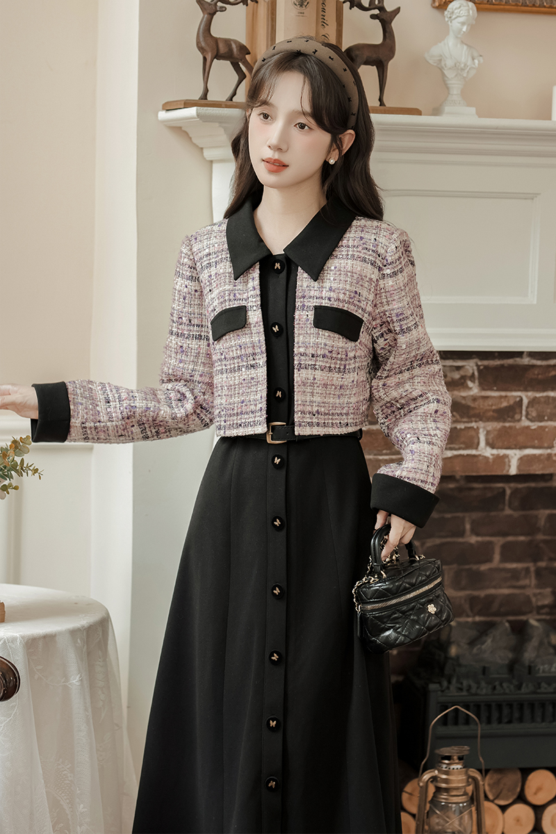 Chanelstyle slim winter pinched waist dress