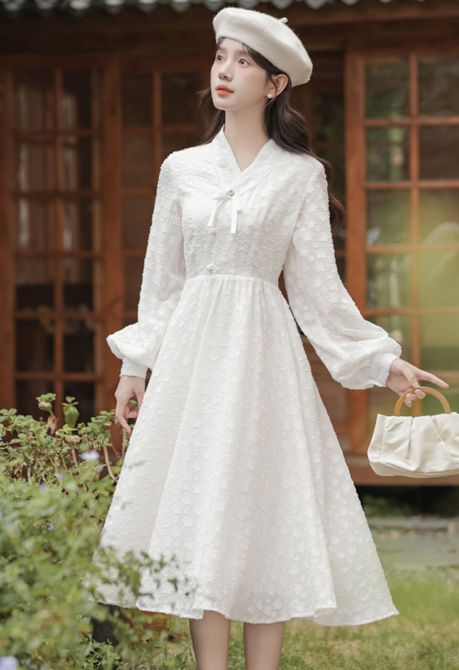 Pure temperament sweet pinched waist bottoming slim dress