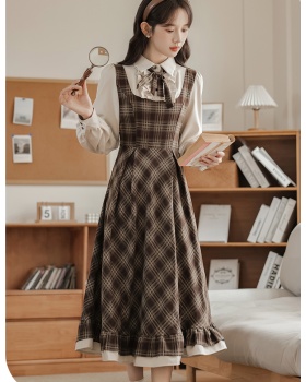 Small France style plaid retro dress for women