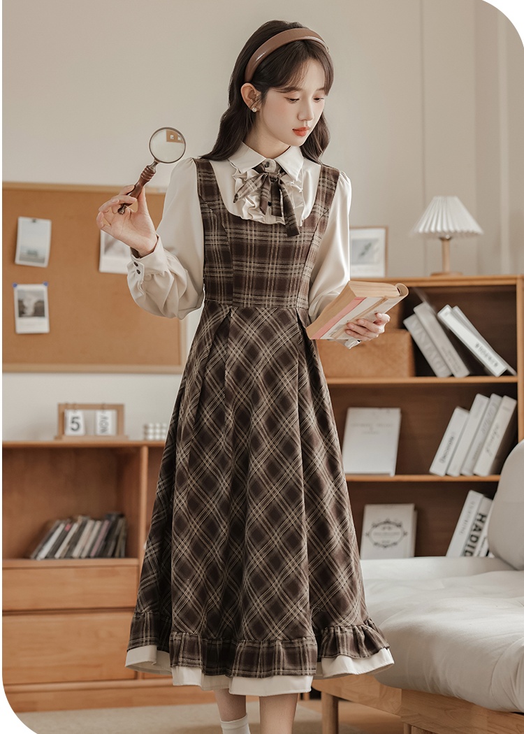 Small France style plaid retro dress for women