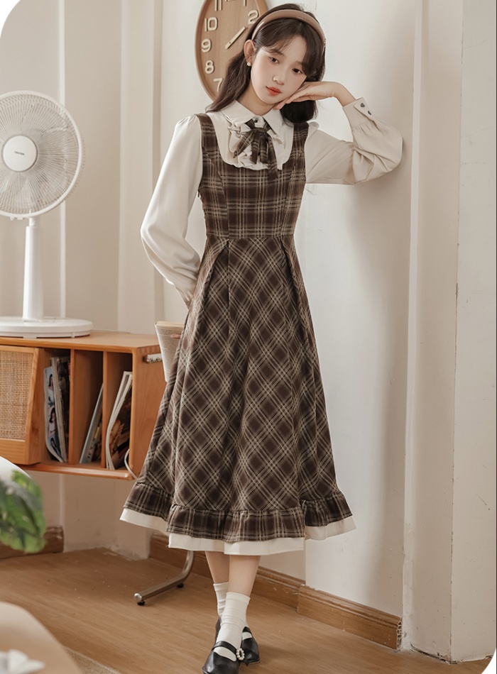 Small France style plaid retro dress for women