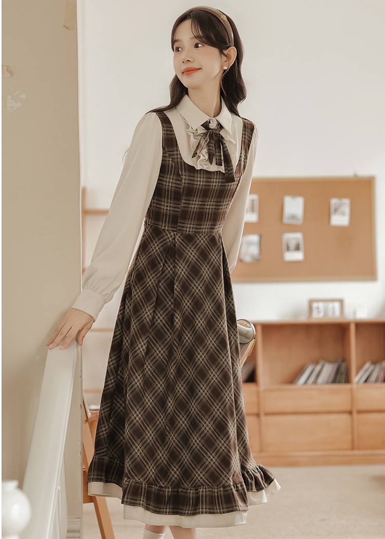 Small France style plaid retro dress for women