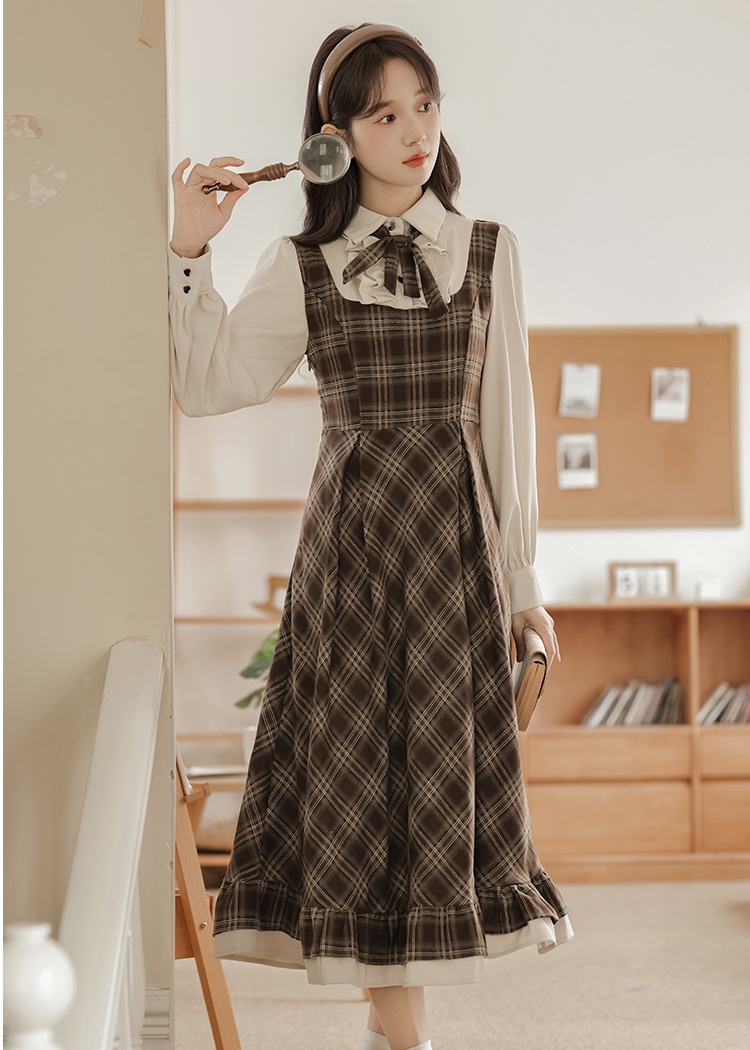 Small France style plaid retro dress for women