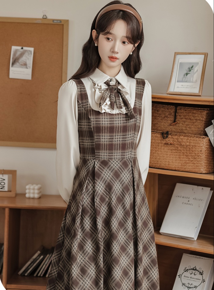 Small France style plaid retro dress for women