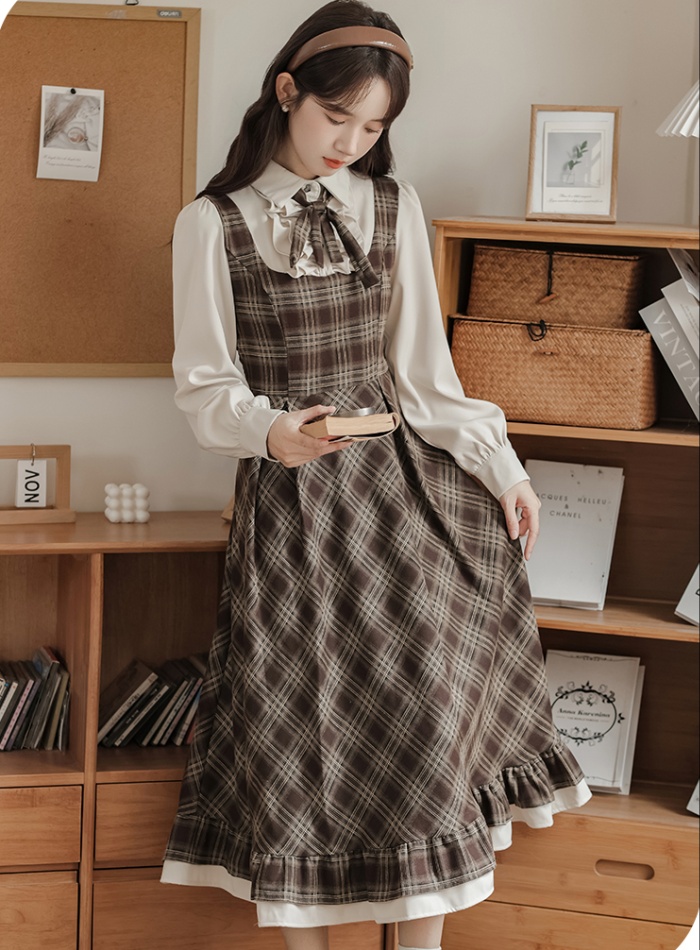 Small France style plaid retro dress for women