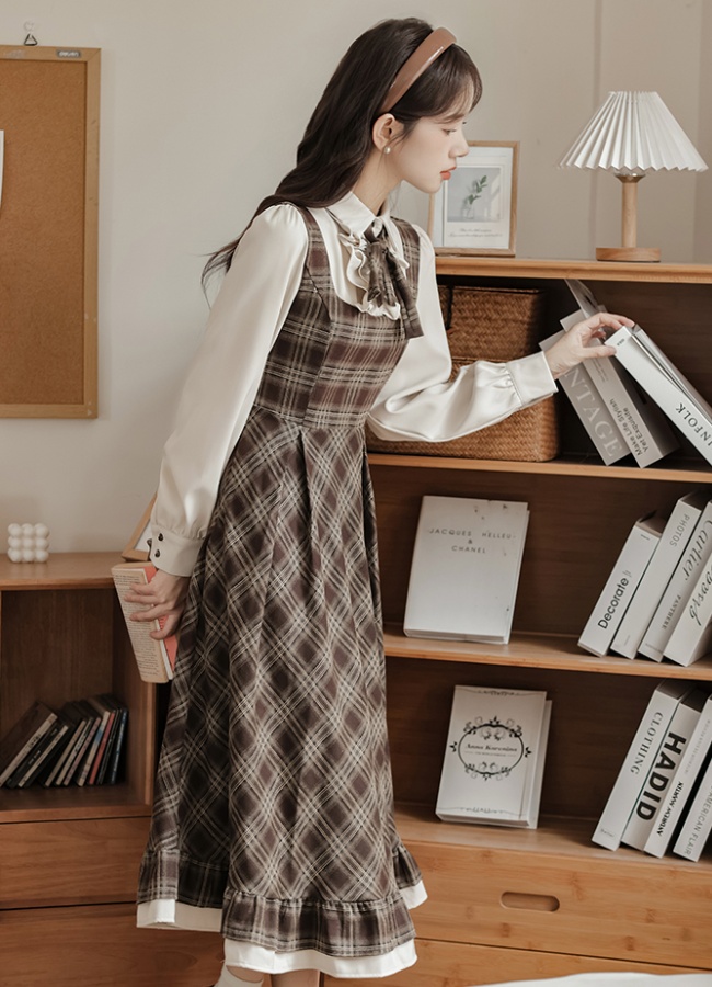 Small France style plaid retro dress for women