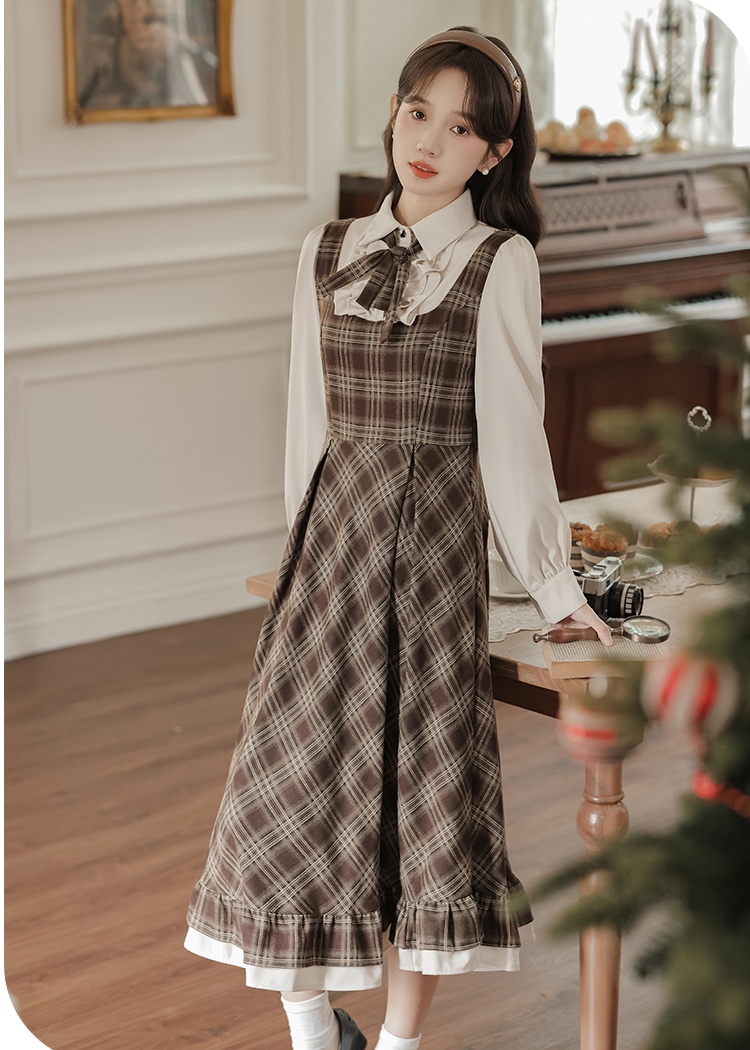 Small France style plaid retro dress for women