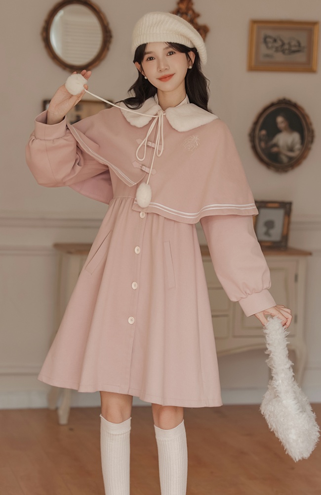 Show young temperament long overcoat lovely Pseudo-two dress