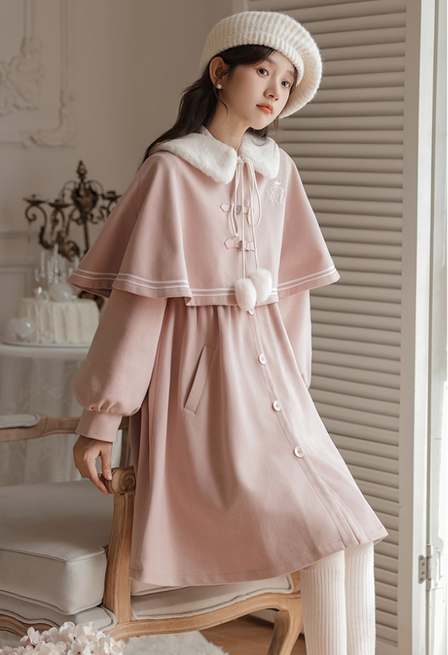 Show young temperament long overcoat lovely Pseudo-two dress