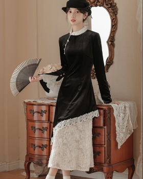 Chinese style long dress splice dress for women