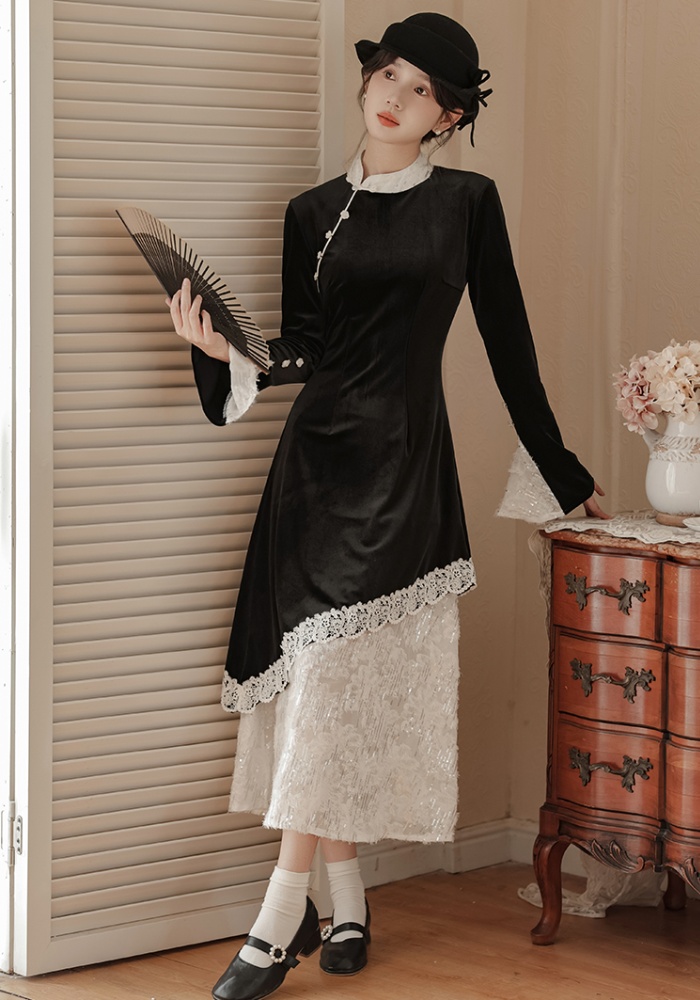 Chinese style long dress splice dress for women