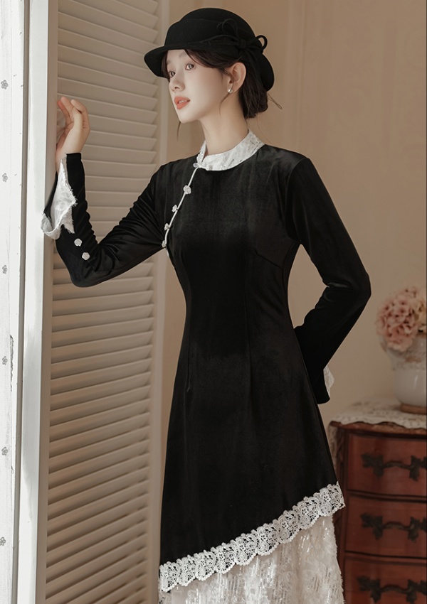 Chinese style long dress splice dress for women