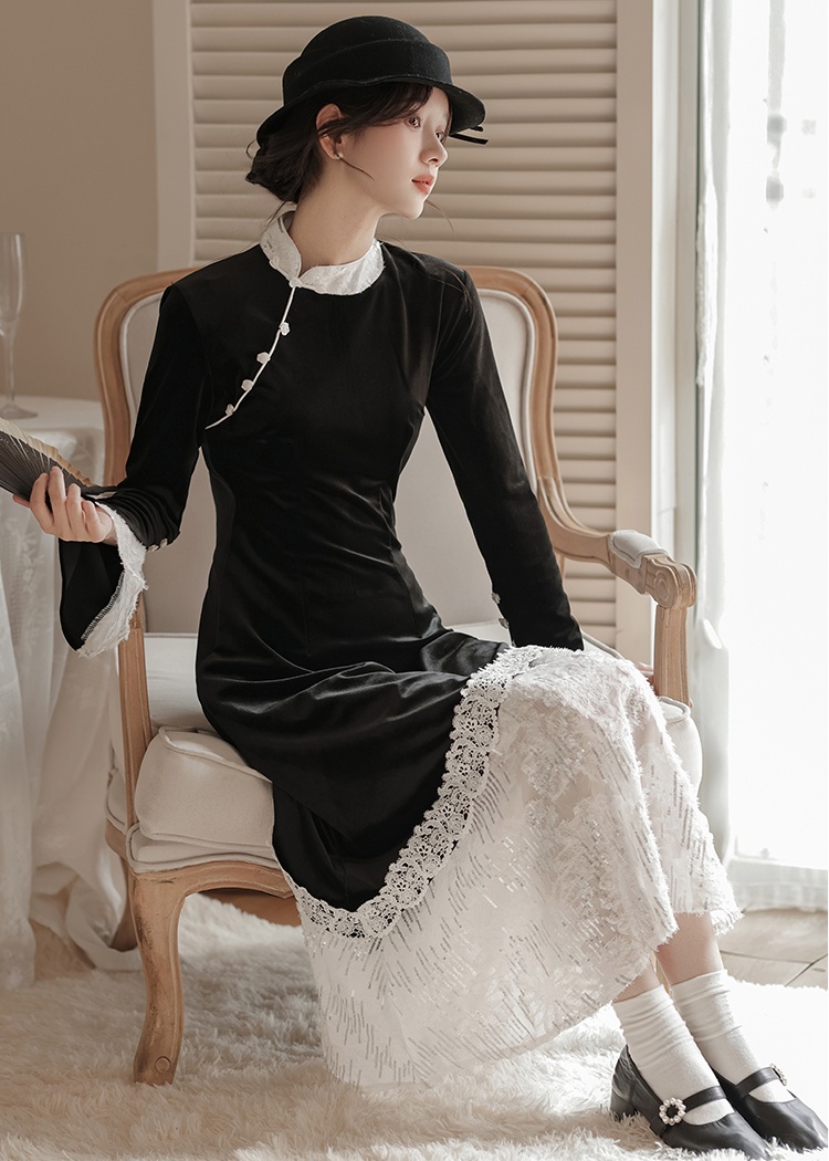 Chinese style long dress splice dress for women