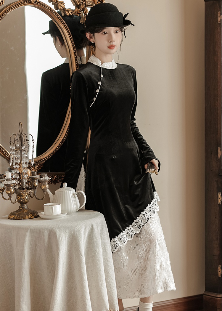 Chinese style long dress splice dress for women