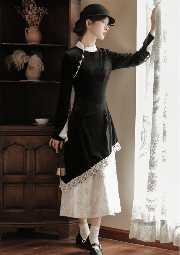 Chinese style long dress splice dress for women