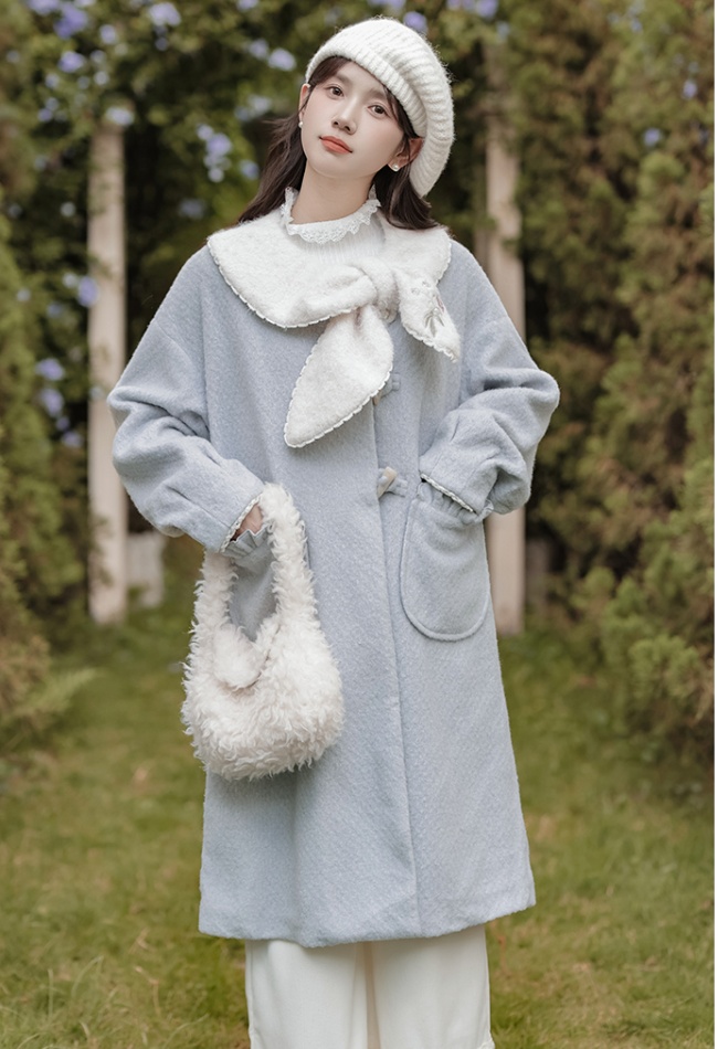 Cashmere embroidered coat thick overcoat for women