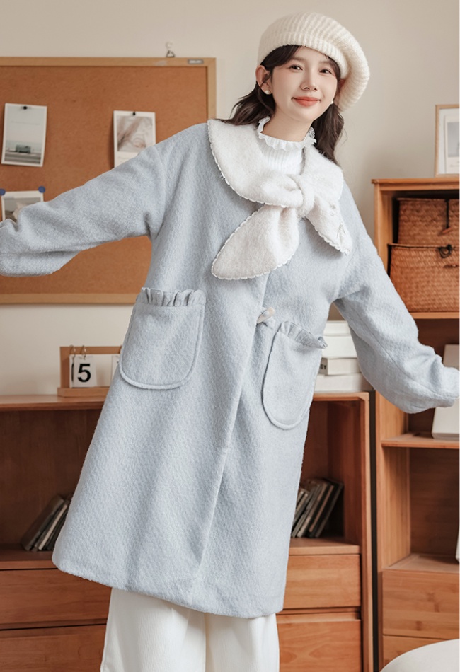 Cashmere embroidered coat thick overcoat for women