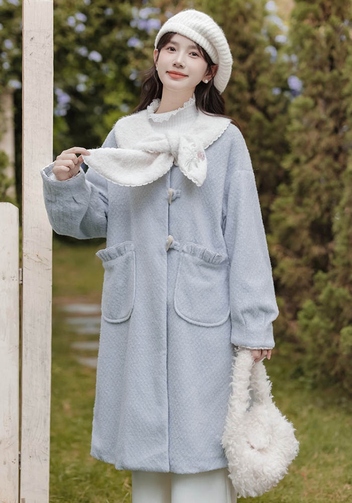 Cashmere embroidered coat thick overcoat for women