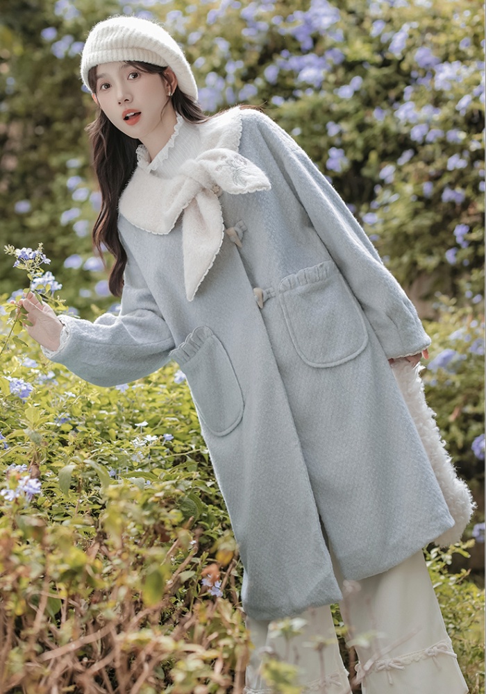 Cashmere embroidered coat thick overcoat for women