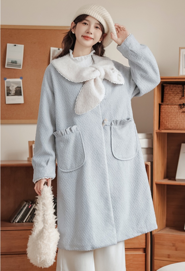 Cashmere embroidered coat thick overcoat for women