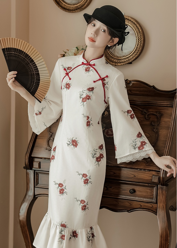 Winter mermaid cheongsam floral dress