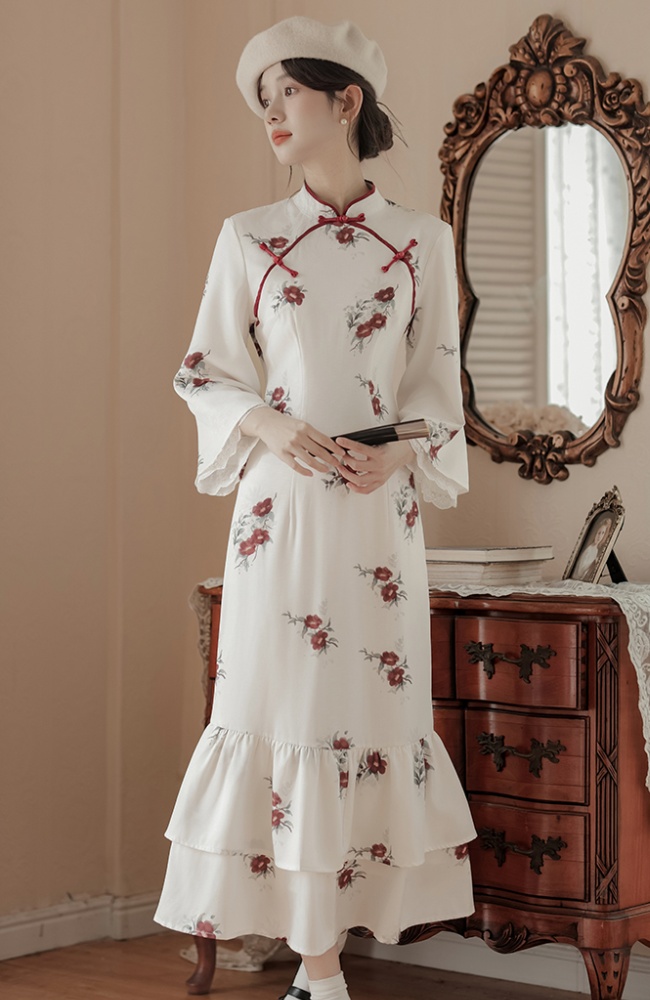 Winter mermaid cheongsam floral dress