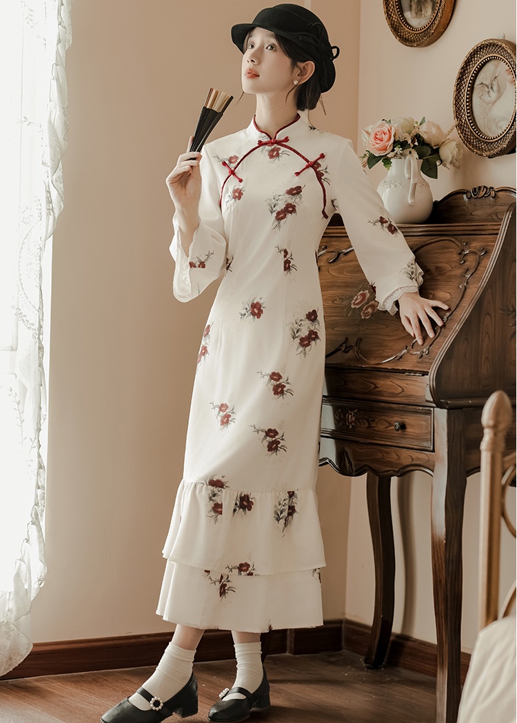 Winter mermaid cheongsam floral dress