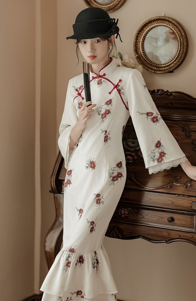 Winter mermaid cheongsam floral dress