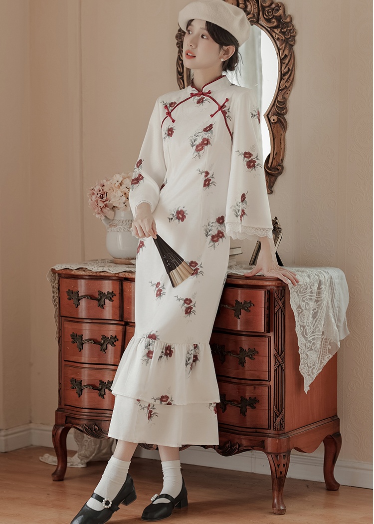 Winter mermaid cheongsam floral dress