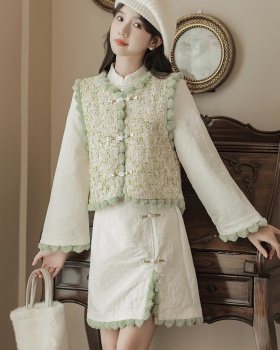 Chinese style dress chanelstyle coat 2pcs set