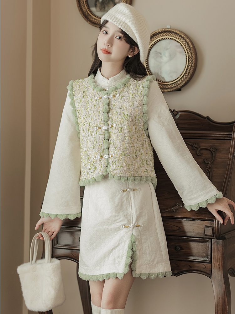 Chinese style dress chanelstyle coat 2pcs set