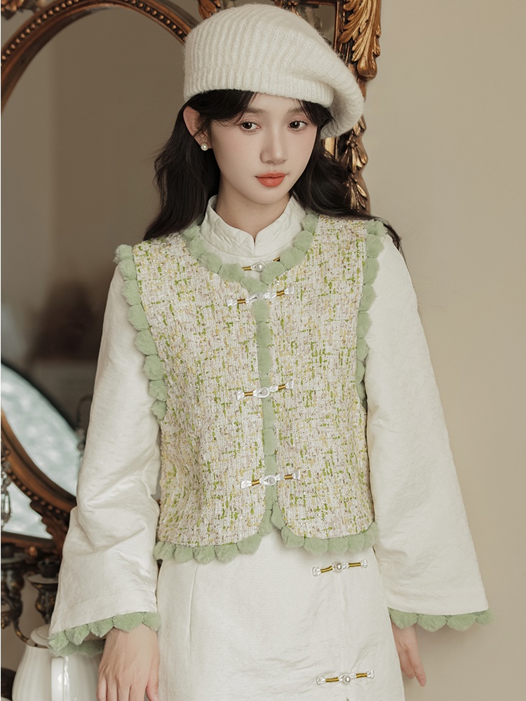 Chinese style dress chanelstyle coat 2pcs set