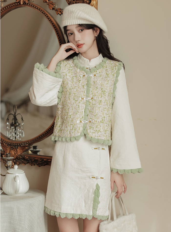 Chinese style dress chanelstyle coat 2pcs set