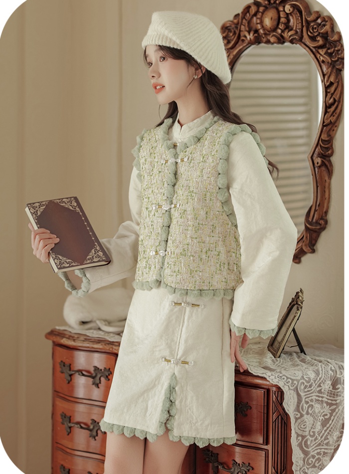 Chinese style dress chanelstyle coat 2pcs set